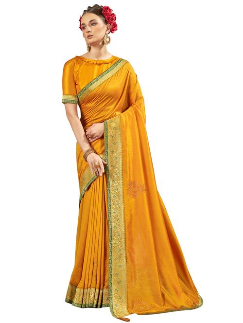 orange chanderi plain saree with blouse - 18264537 - Very Small Image - 1