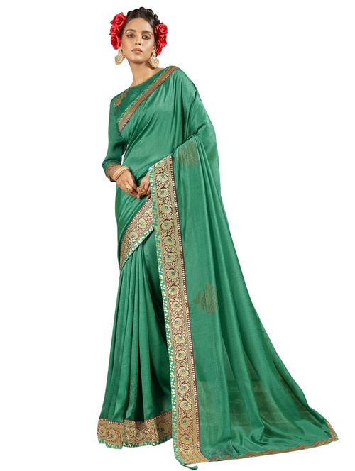 green chanderi plain saree with blouse - 18264545 - Very Small Image - 1