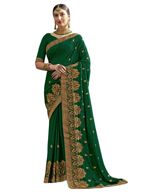 green chanderi embroidered saree - 18264590 - Very Small Image - 1