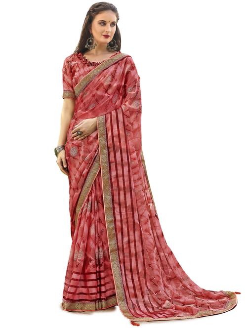 red chiffon printed saree - 18264736 - Very Small Image - 1
