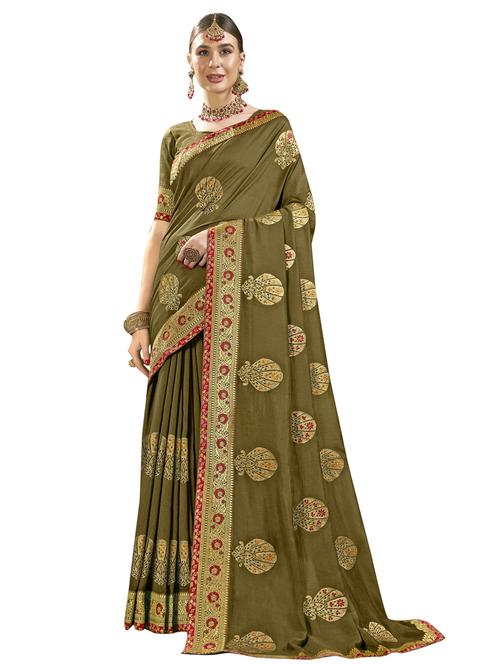 mehandi chanderi embroidered saree - 18264860 - Very Small Image - 1