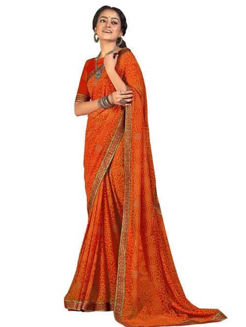 orange georgette printed saree with blouse - 18264914 - Very Small Image - 1