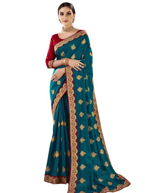 blue embroidered saree - 18264969 - Very Small Image - 1