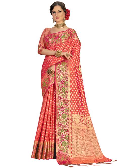 pink silk blend saree with blouse - 18265179 - Very Small Image - 1