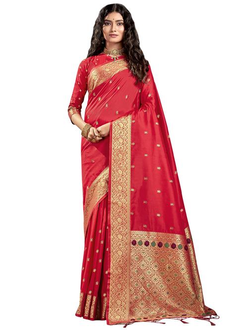 red silk saree with blouse - 18265190 - Very Small Image - 1