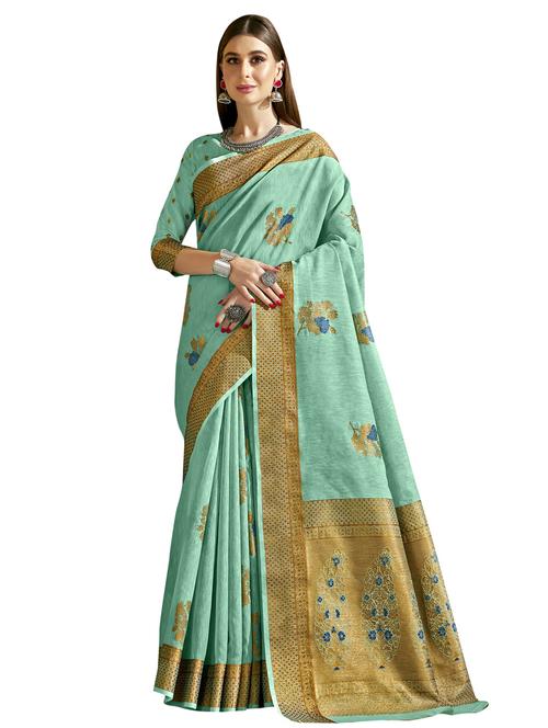 green linen saree - 18265195 - Very Small Image - 1