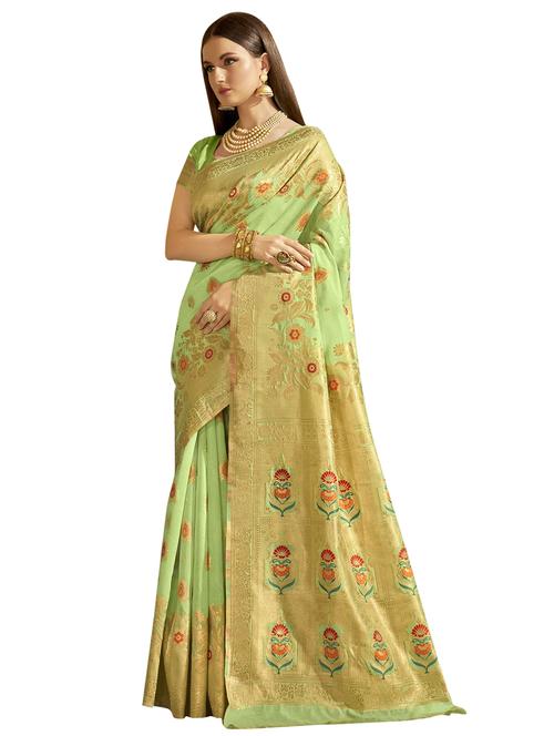 green linen saree - 18265226 - Very Small Image - 1