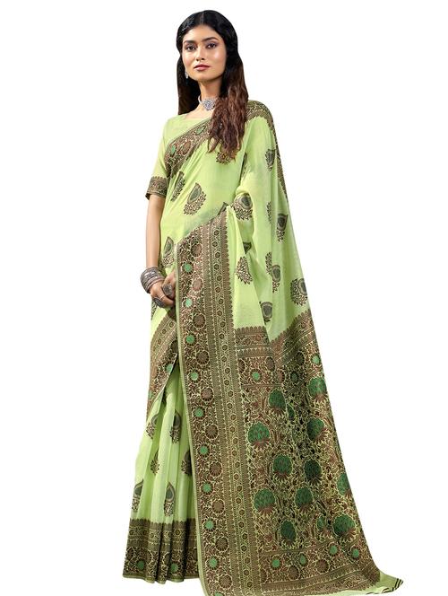 green linen saree with blouse - 18265243 - Very Small Image - 1