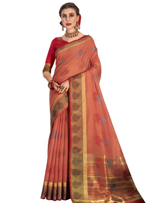 orange art silk saree with blouse - 18265255 - Very Small Image - 1