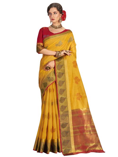 yellow art silk saree with blouse - 18265256 - Very Small Image - 1
