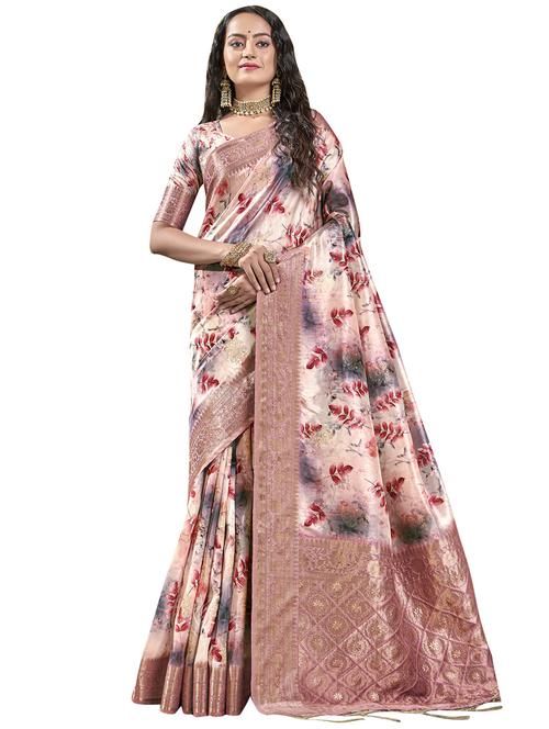 cream art silk printed saree with blouse - 18265261 - Very Small Image - 1