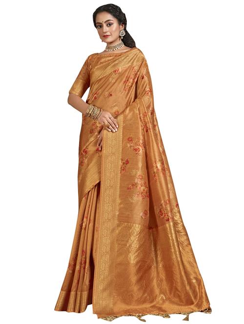 gold art silk printed saree with blouse - 18265267 - Very Small Image - 1