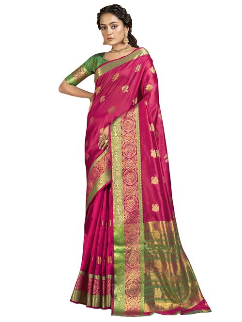 pink cotton blend saree with blouse - 18265283 - Very Small Image - 1