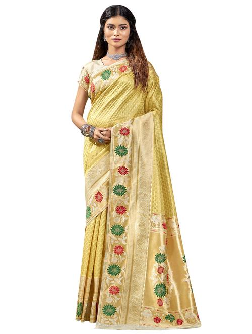 yellow art silk saree - 18265292 - Very Small Image - 1