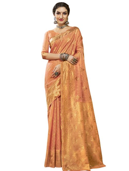 orange cotton saree with blouse - 18265293 - Very Small Image - 1