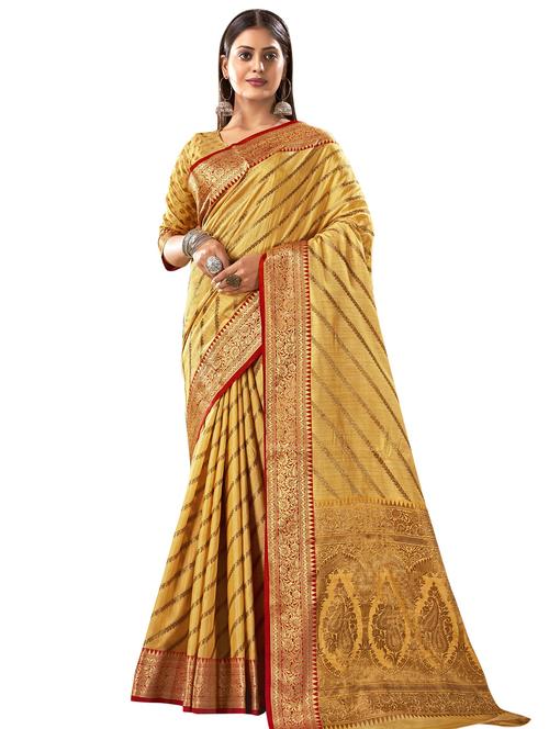 yellow art silk saree with blouse - 18265297 - Very Small Image - 1