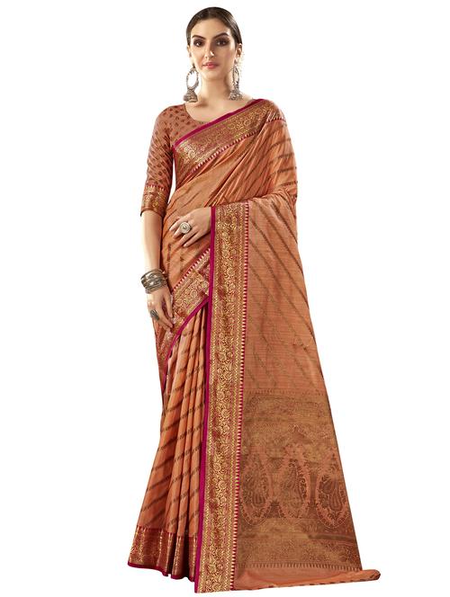 orange art silk saree - 18265298 - Very Small Image - 1
