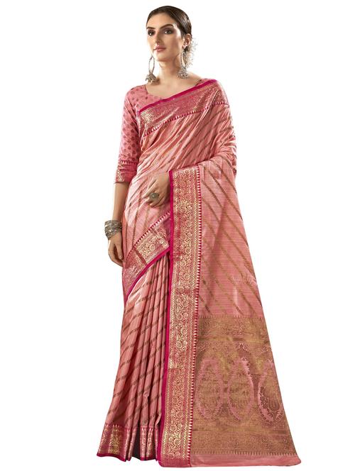 pink art silk saree with blouse - 18265301 - Very Small Image - 1