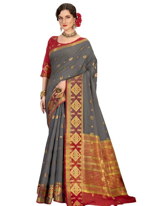 grey cotton saree - 18265308 - Very Small Image - 1