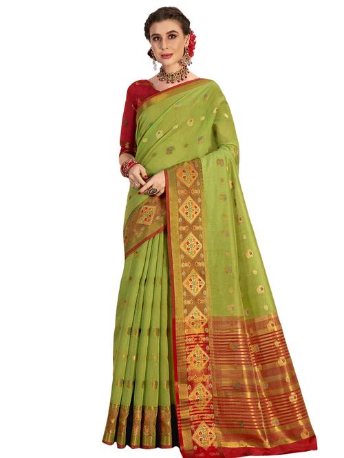 green cotton saree with blouse - 18265309 - Very Small Image - 1