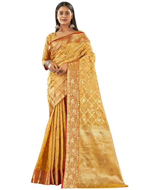mustard art silk saree with blouse - 18265314 - Very Small Image - 1