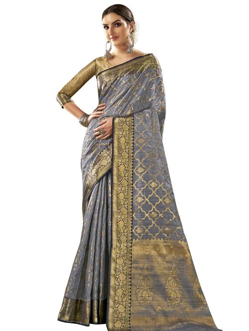 grey art silk saree - 18265317 - Very Small Image - 1