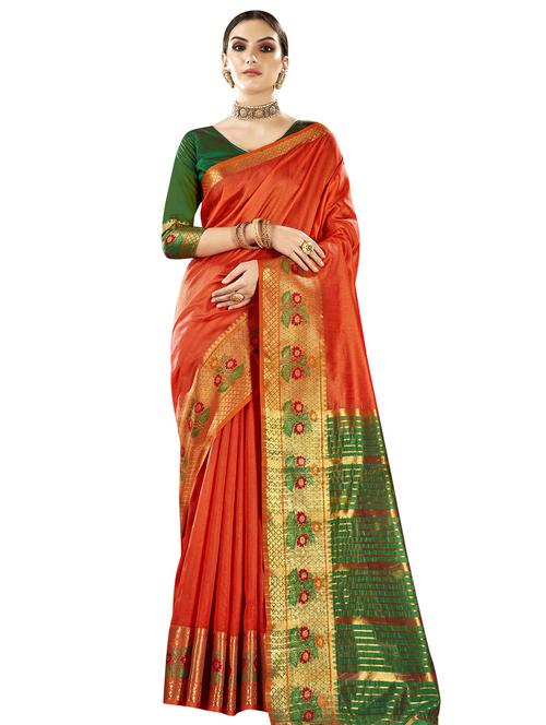 orange art silk printed saree with blouse - 18265324 - Very Small Image - 1