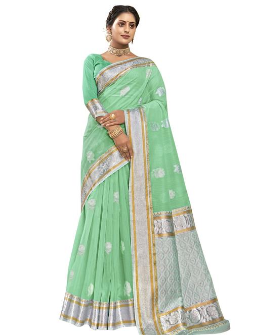 green linen saree with blouse - 18265331 - Very Small Image - 1