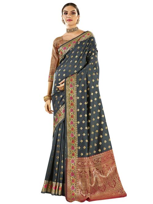 grey silk saree - 18265339 - Very Small Image - 1