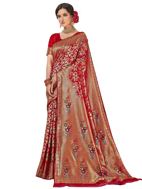 red silk blend saree with blouse - 18265369 - Very Small Image - 1