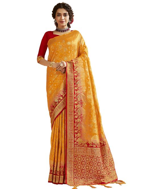yellow silk blend saree - 18265438 - Very Small Image - 1