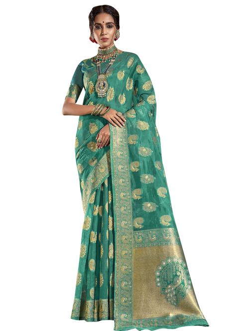 sky blue organza saree with blouse - 18265461 - Very Small Image - 1