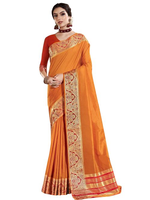yellow art silk plain saree with blouse - 18265478 - Very Small Image - 1