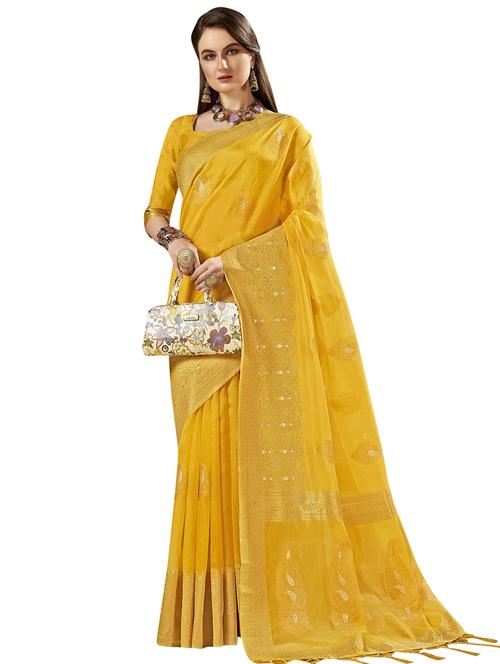yellow organza saree - 18265489 - Very Small Image - 1