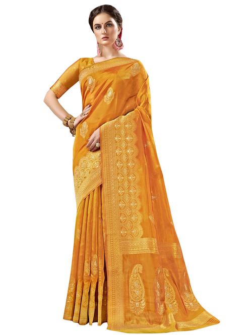 gold organza saree - 18265494 - Very Small Image - 1