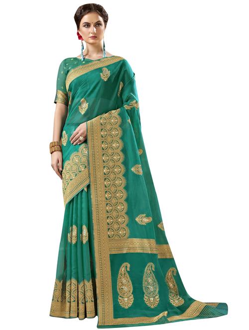 turquoise organza saree with blouse - 18265495 - Very Small Image - 1