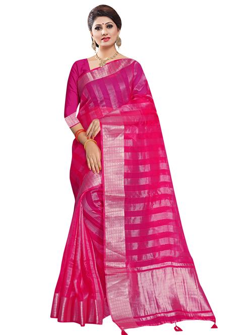 pink organza saree with blouse - 18265498 - Very Small Image - 1