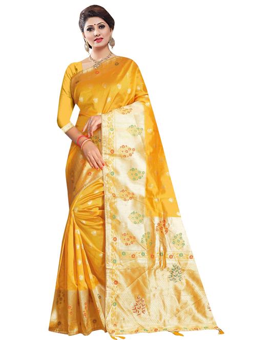 yellow art silk saree with blouse - 18265509 - Very Small Image - 1