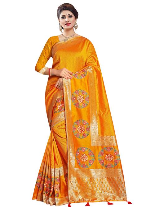 yellow silk saree - 18265512 - Very Small Image - 1