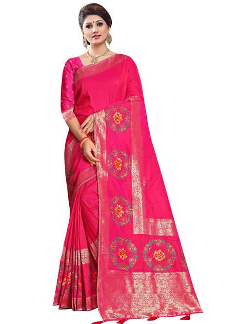 pink silk saree with blouse - 18265515 - Very Small Image - 1