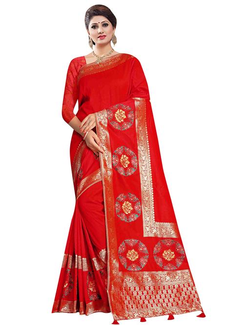 red silk saree with blouse - 18265516 - Very Small Image - 1
