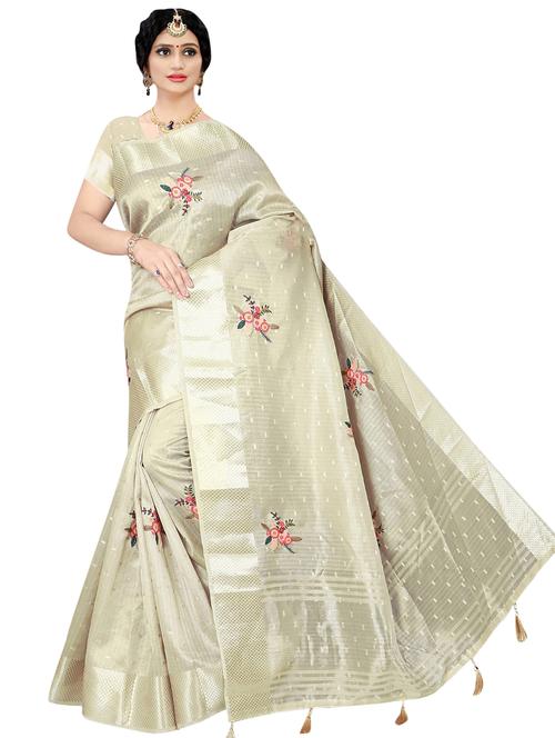 offwhite cotton silk saree with blouse - 18265517 - Very Small Image - 1