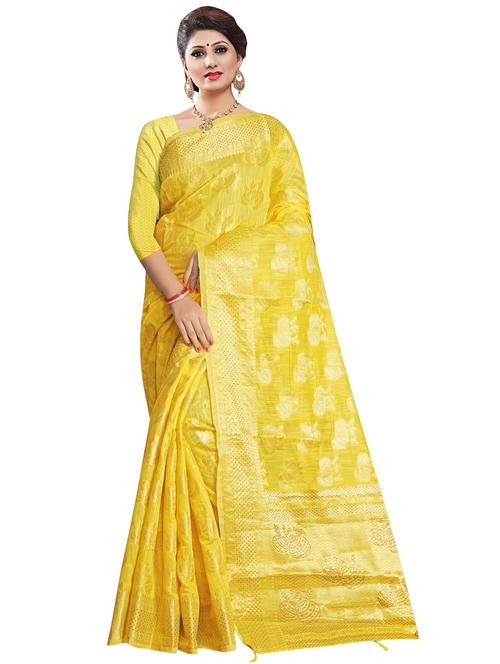 yellow cotton saree with blouse - 18265531 - Very Small Image - 1