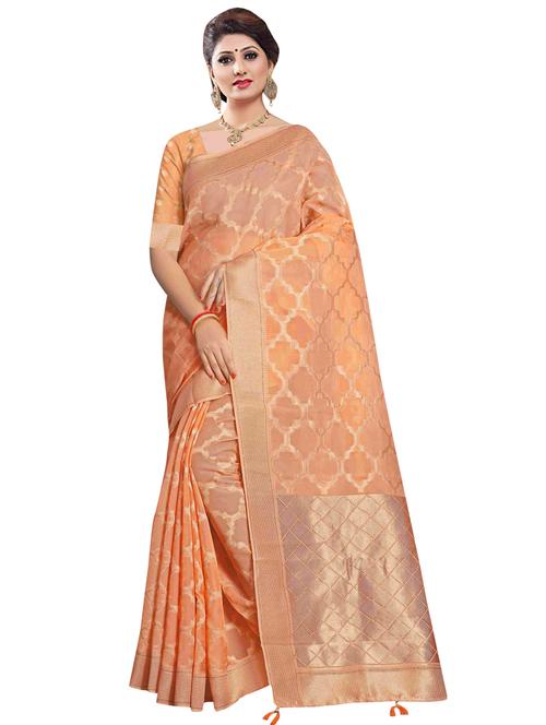 peach cotton saree with blouse - 18265549 - Very Small Image - 1