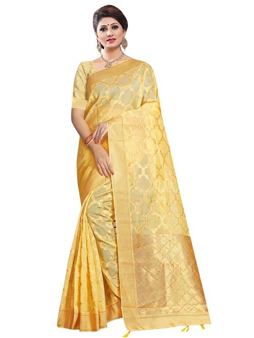 yellow cotton saree with blouse - 18265551 - Very Small Image - 1
