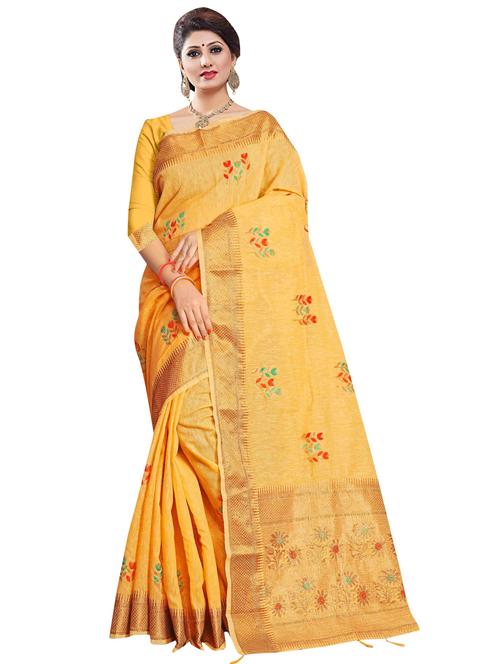 yellow cotton saree with blouse - 18265552 - Very Small Image - 1