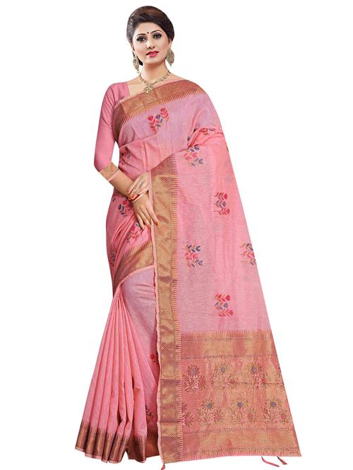 pink cotton saree with blouse - 18265555 - Very Small Image - 1