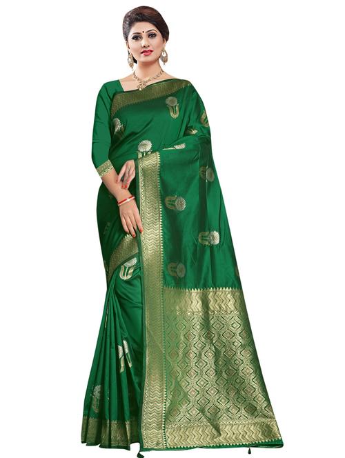 green art silk saree with blouse - 18265590 - Very Small Image - 1