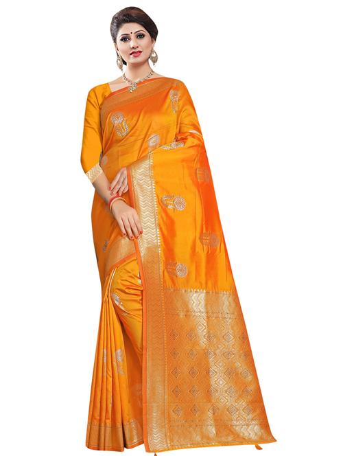 yellow art silk saree with blouse - 18265592 - Very Small Image - 1