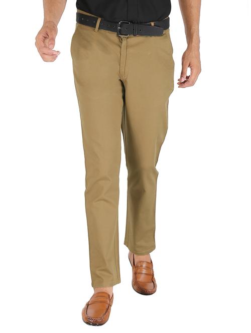 khaki solid casual trouser - 18265609 - Very Small Image - 1